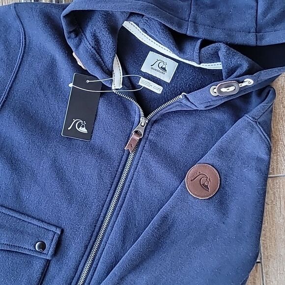 QUIKSILVER Full Zip Navy Blue Fleece Jacket Pockets Boys Medium NWT - Picture 4 of 6